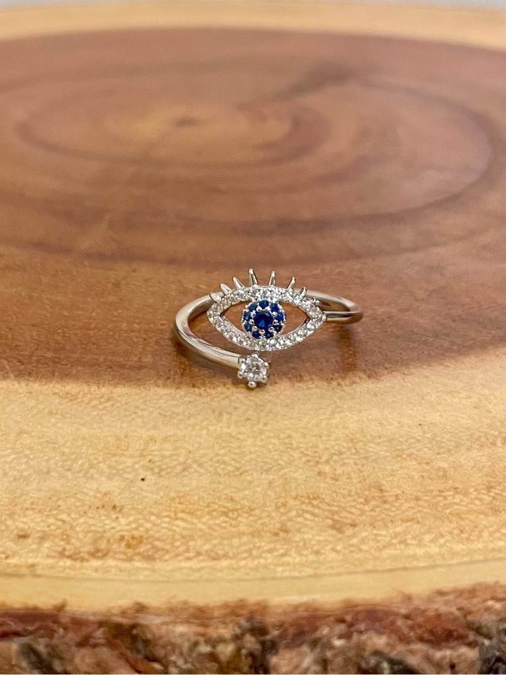 Adjustable Evil Eye CZ Ring White Gold Filled NWOT